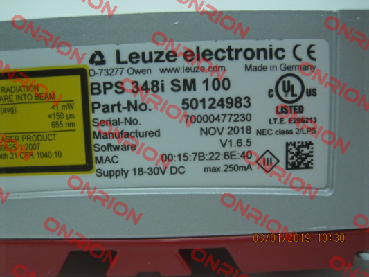 p/n: 50124983, Type: BPS 348i SM 100 Leuze