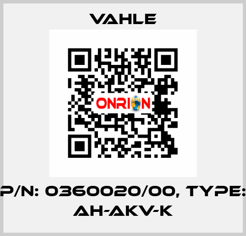 P/n: 0360020/00, Type: AH-AKV-K Vahle