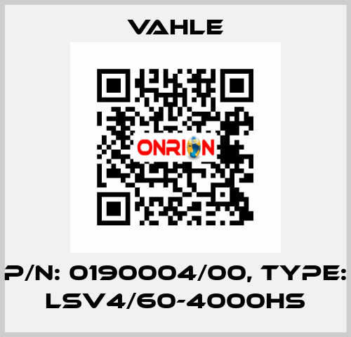 P/n: 0190004/00, Type: LSV4/60-4000HS Vahle