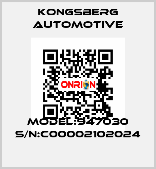 Model:947030 S/N:C00002102024 Kongsberg Automotive