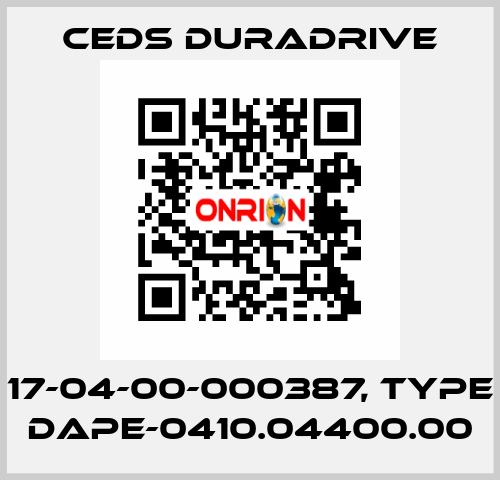 17-04-00-000387, Type DAPE-0410.04400.00 Ceds Duradrive