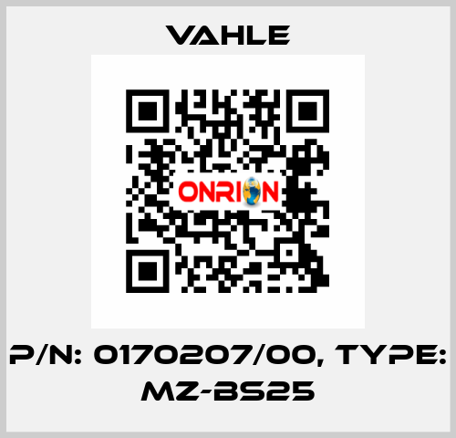 P/n: 0170207/00, Type: MZ-BS25 Vahle