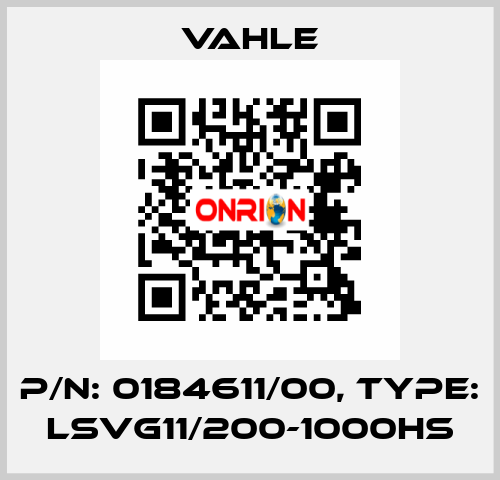 P/n: 0184611/00, Type: LSVG11/200-1000HS Vahle