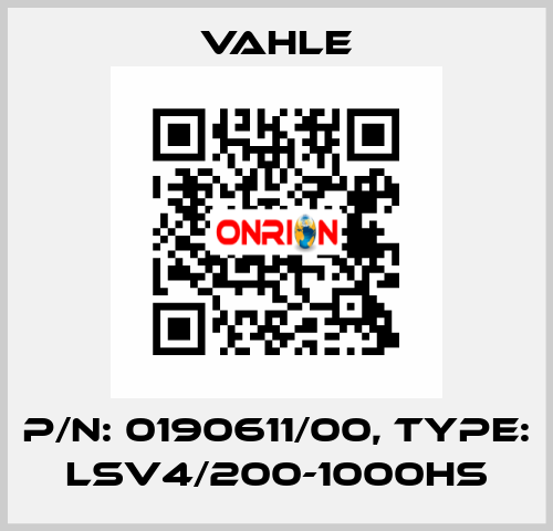 P/n: 0190611/00, Type: LSV4/200-1000HS Vahle