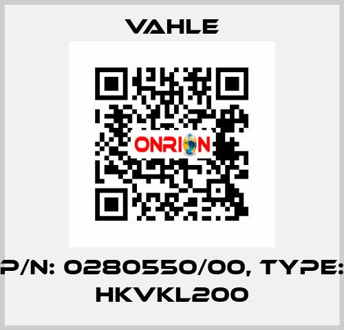 P/n: 0280550/00, Type: HKVKL200 Vahle