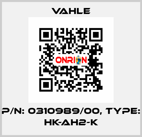 P/n: 0310989/00, Type: HK-AH2-K Vahle