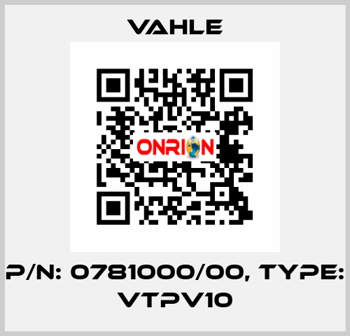 P/n: 0781000/00, Type: VTPV10 Vahle