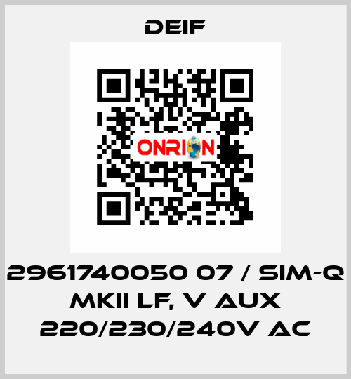 2961740050 07 / SIM-Q MKII LF, V aux 220/230/240V AC Deif