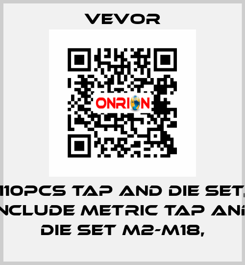 110Pcs Tap and Die Set, Include Metric Tap and Die Set M2-M18, VEVOR