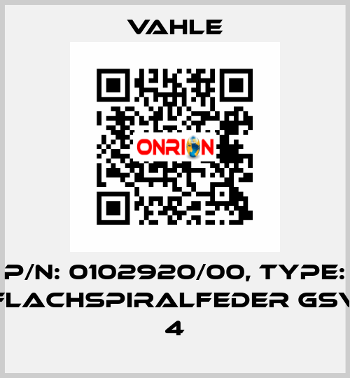 P/n: 0102920/00, Type: FLACHSPIRALFEDER GSV 4 Vahle