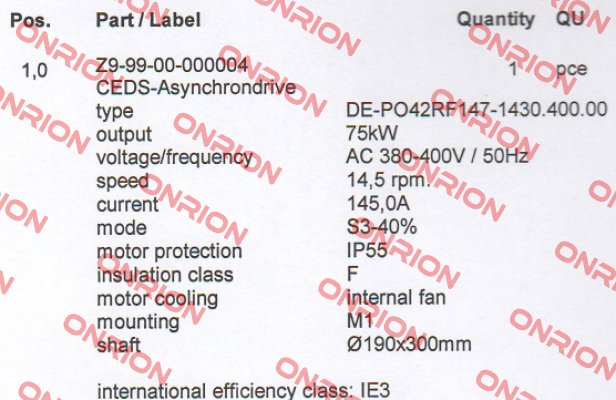 Type DE-PO42RF147-1430.400.00  Ceds Duradrive