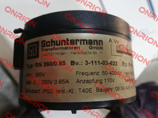 Type: RN 260/0.65 Schuntermann Transformatoren