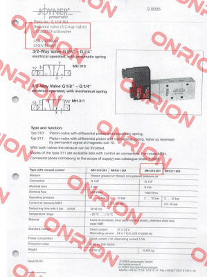 J3221221S, Type: MH 310801 G1/4 Joyner Pneumatic