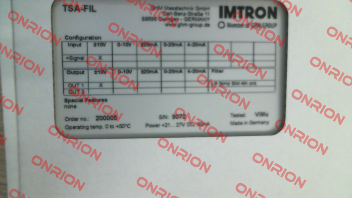 501542 - TSA-FIL1-V1-5K-BW-V1 Imtron