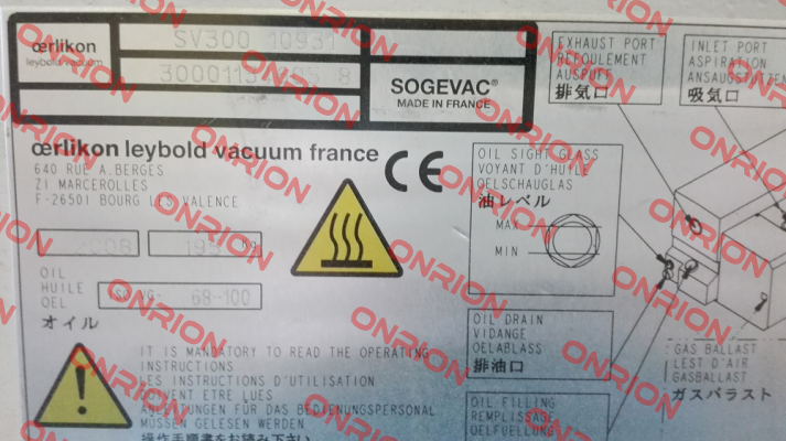 960702 / SOGEVAC SV 300 B Leybold