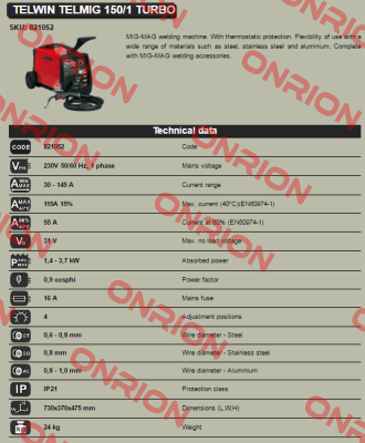 Art. Nr.821052, type  TELMIG 150/1 TURBO  Telwin