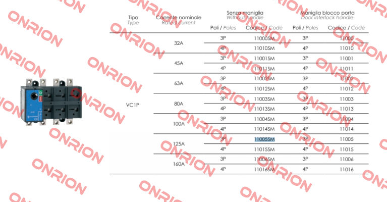 P/N: 11005SM Type: VC1P Technoelectric